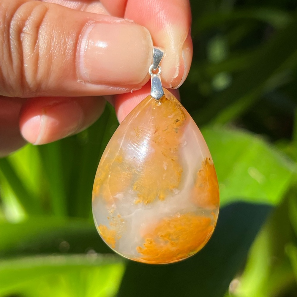 Sterling silver‎ 925 stamped yellow dendritic moss agate pendant 2017